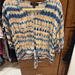 Karen Kane  Women's Blue and Orange Tie-Dye Top